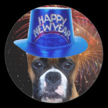 Happy New Year Boxer dog stickers