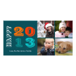Happy new year by year 4 family photo grid navy photo card template