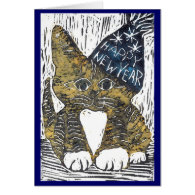 Happy New Year Cat Block Print Cards