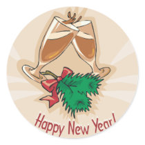 Happy New Year Champagne Clink Round Stickers
