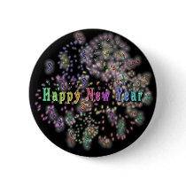 Happy New Year Fireworks N Streamers Button