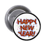 Happy New Year - Fun Red Text With Confetti Pinback Buttons