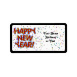 Happy New Year - Fun Red Text With Confetti Custom Address Label