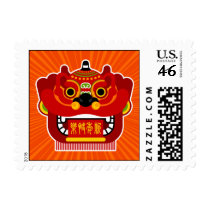 Happy New Year Lion Dance Postage postage