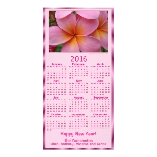 Happy New Year Pink Plumeria 2016 Calendar Card