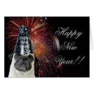 Happy New Year pug greeting card