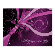 Happy New Year Purple Champagne Postcard