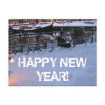 Happy New Year Snow Bicycles Postcard