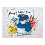 happy new year snowman postcard