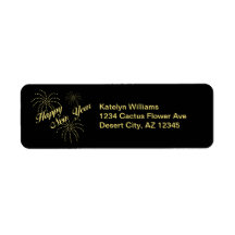Happy New Year Star Fireworks Address Labels