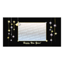 Happy New Year Stars Black Photo Cards