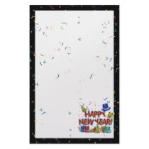 Happy New Years Text w/Party Hats & Confetti Stationery Paper