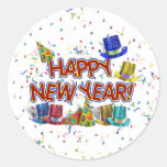 Happy New Years Text w/Party Hats & Confetti Stickers