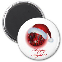 christmas, xmas, eve, happy, -holiday, art, mirror-ball, illustration, pop, cute, funny, stupid, graphic, music, red, santa, club, disco, Magnet with custom graphic design
