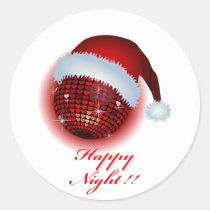 christmas, xmas, eve, happy, -holiday, art, mirror-ball, illustration, pop, cute, funny, stupid, graphic, music, red, santa, club, disco, Sticker with custom graphic design
