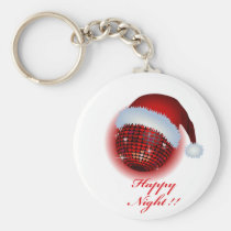 christmas, xmas, eve, happy, -holiday, art, mirror-ball, illustration, pop, cute, funny, stupid, graphic, music, red, santa, club, disco, Keychain with custom graphic design
