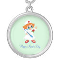 Happy Nurse's Day with nurse holding thermometer necklace