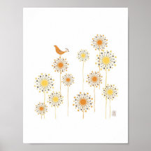 Happy Orange Bird 7x7 Print