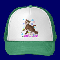 Happy Orange Cat and Soft Butterflies Hat hats