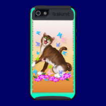Happy Orange Cat and Soft Butterflies iPhone Case skinit case