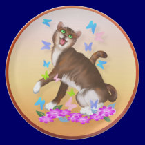 Happy Orange Cat and Soft Butterflies plates