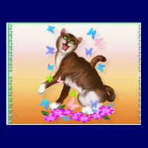 Happy Orange Cat and Soft Butterflies postcard postcards