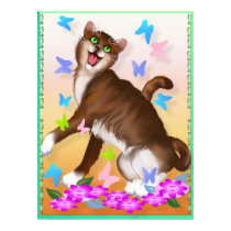 Happy Orange Cat and Soft Butterflies Poster