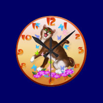 Happy Orange Cat and Soft Butterflies wall clocks