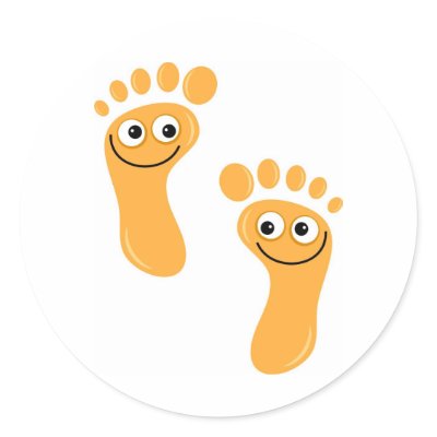 Happy Orange Feet round stickers