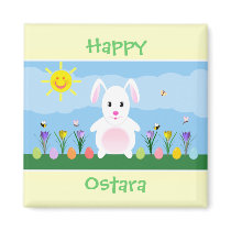 Happy Ostara Bunny Rabbit Square Magnet