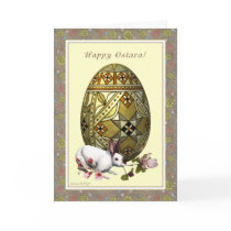 Happy Ostara - Vernal Equinox - Egg Hare Flowers Greeting Card