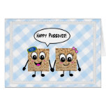 Happy Passover Cute Matzot on blue gingham cards