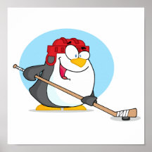 Happy-Penguin-Playing-Ice-Hockey Print