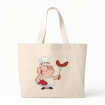 Happy Pig Chef  With Sausage Fork Tote Bags