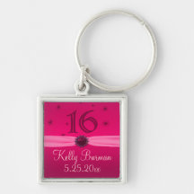 Happy Pink Birthday 16 Party Key Chain