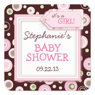 Happy Pink Dots Girl Baby Favor & Envelope Sticker zazzle_sticker