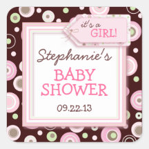 Happy Pink Dots Girl Baby Favor & Envelope Sticker