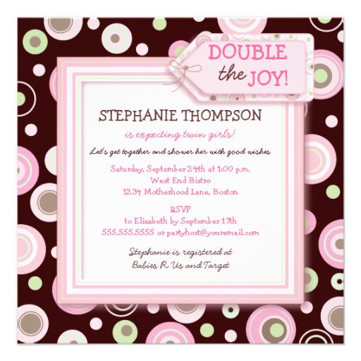 Happy Pink Dots Twin Girl Baby Shower Invitation