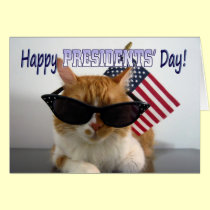 Happy Presidents' Day Cool Cat with American Flag cards
