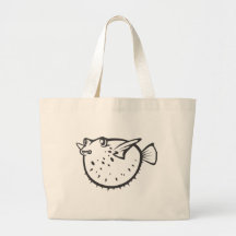 Happy Pufferfish in Black and White Bags