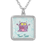 Happy Purple Monster; Cute Personalized Necklace