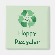 Happy Recycler Cross Stitch Pattern Fridge Magnets
