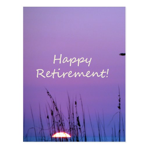 Happy Retirement Purple Seaside Sunset Postcard 