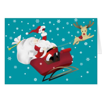 Happy Santa and Reindeer Christmas Greeting Card