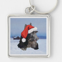 Happy Scottish Terrier  Santa Hat Key Chain