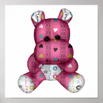 happy scribble hearts hippo posters