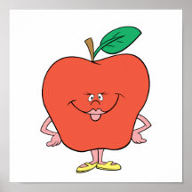 happy silly apple cartoon poster