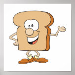 happy silly bread toast cartoon poster