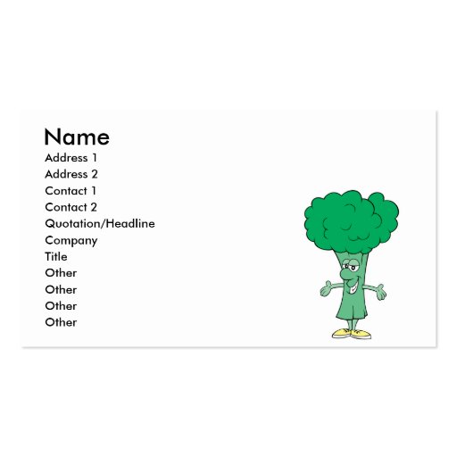 happy silly broccoli cartoon business cards (front side)