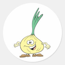 happy silly onion cartoon round sticker